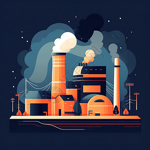 燃煤电站平面插画低碳排放燃煤发电厂插画