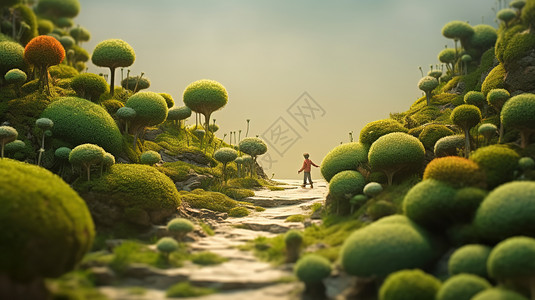 苔藓微景观微型蘑菇小矮人场景插画