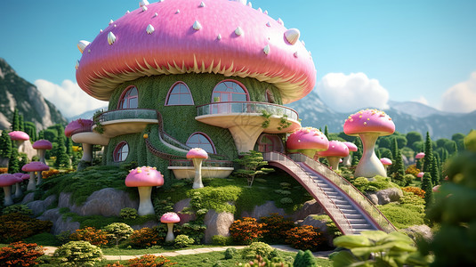 梦幻蘑菇房场景背景图片