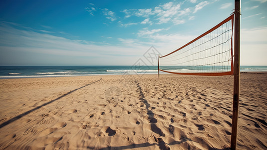 海岸素材网夏天沙滩海边排球网插画