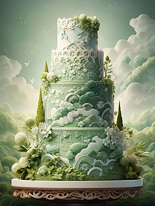 唯美的中式山水蛋糕背景图片