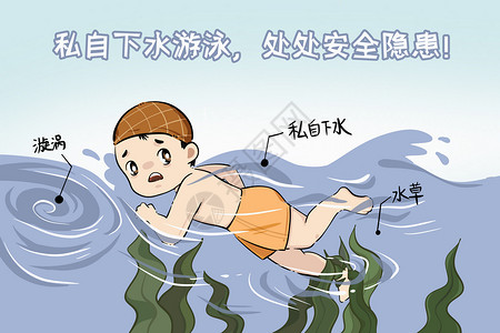 防溺水教育私自下水安全隐患大插画