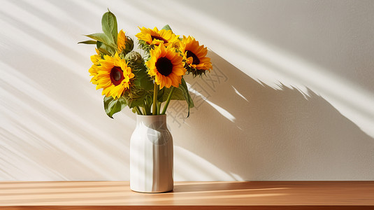 阳光照在向日葵花花束上背景图片