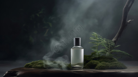 透明烟雾仙气飘飘在植物中间优雅透明玻璃精油插画