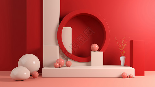 红色花瓶通用几何展台设计图片