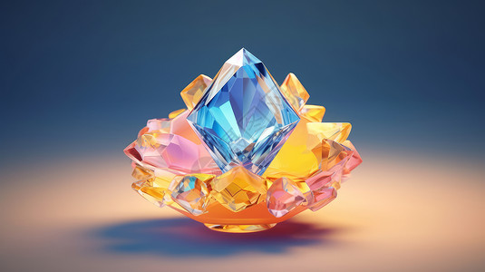 蓝钻石透明蓝粉色卡通水晶大钻石插画
