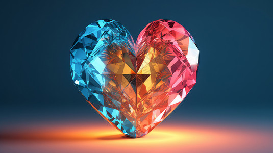 钻石形状粉蓝渐变爱心形状卡通水晶钻石插画