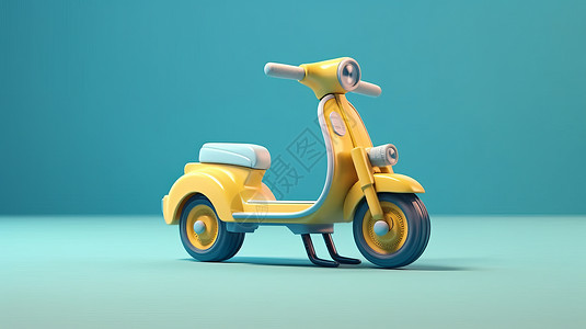 小电动车立体卡通黄色踏板车插画