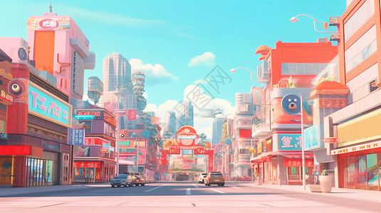 节日喜庆街道建筑风景模型场景背景图片