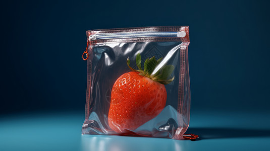 保鲜塑料袋美味诱人的红色草莓在塑料保鲜袋中插画