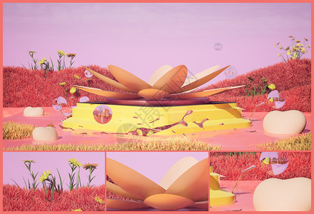 春季粉色毛绒展台背景图片