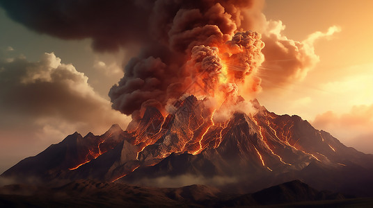 火山景观火山喷发场景插画