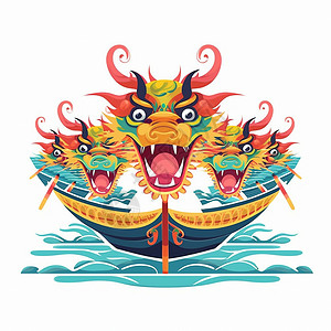 龙头海报中国传统佳节端午节的龙舟龙头形象插画