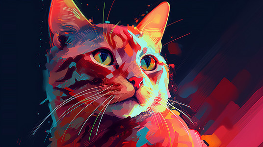 彩色宠物猫绘画图片