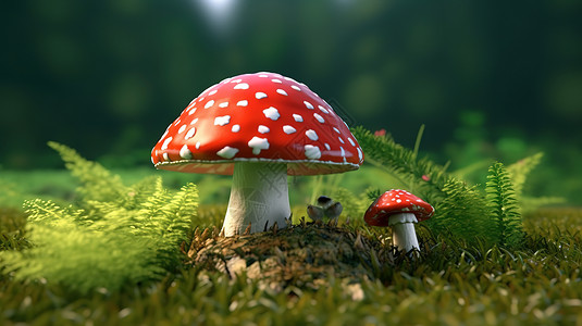 夏天丛林里的蘑菇插图高清图片