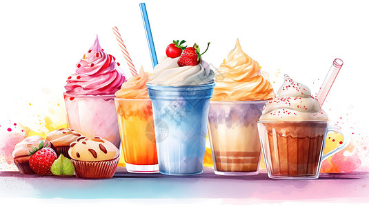 冰凉的冰淇淋水彩插图图片