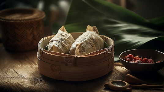 桌子上的美食粽子背景图片