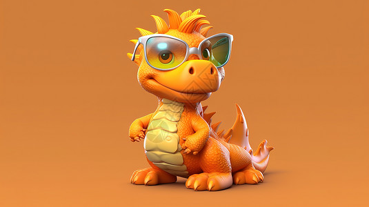 恐龙玩具模型橙色的龙卡通玩具插画