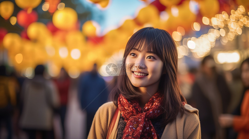 年轻漂亮女子享受秋节的气氛图片