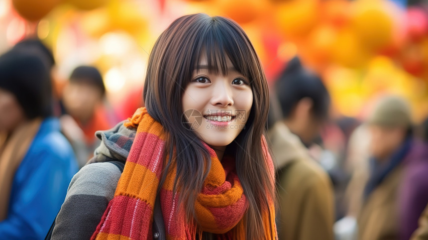 年轻漂亮女子享受秋节的气氛图片