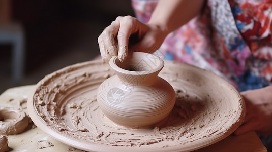 diy手作白色粘土制作花瓶陶瓷产品插画