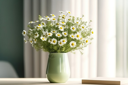 绿色鼠尾草花瓶大洋甘菊背景图片