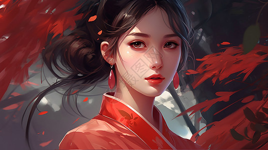 长发女生回眸插画图片