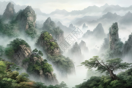 中国风山水画水墨风格背景图片
