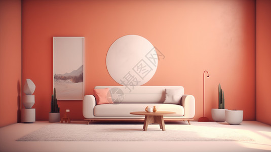 客厅空间沙发墙极简家居室内空间设计插画