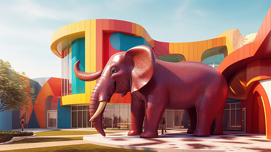 建筑设计外观大象外形建筑设计插画
