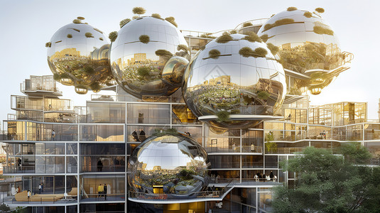 建筑设计外观球形建筑空间设计插画