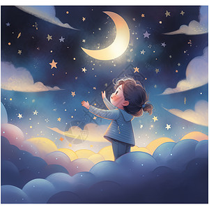 美丽夜空孩子的美好童话背景图片
