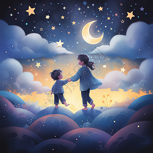 美丽夜空孩子的美好童话图片