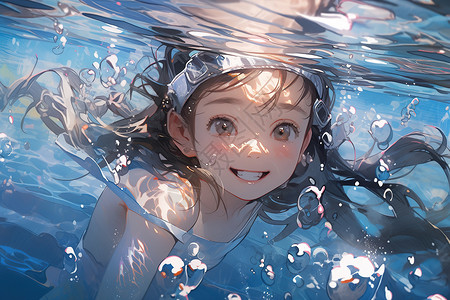 小女孩在水下游泳夏日戏水背景图片