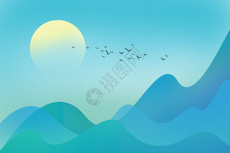 蓝色山水背景中式山水背景设计图片
