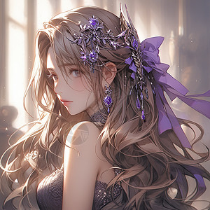 紫色婚纱美丽引人注目的新娘背景图片