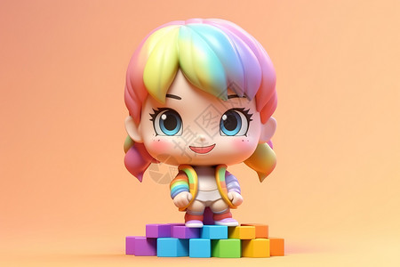 可爱彩虹色游戏人物模型图片