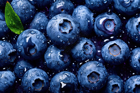 清新的蓝莓闪闪发光水滴背景图片
