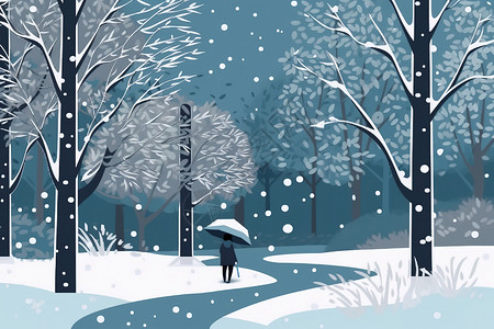 冬天下雪积雪覆盖插画图片