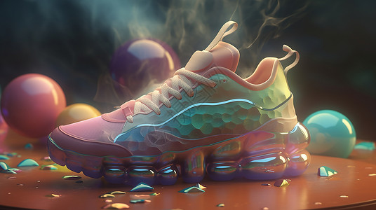 粉色女鞋运动鞋广告3D立体插画