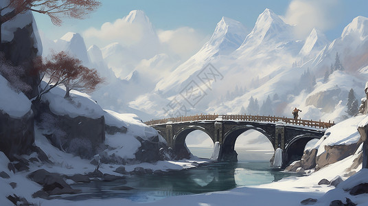雪景中的桥梁道路图片