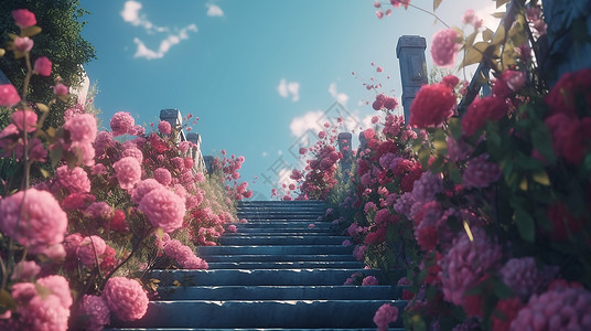 唯美玫瑰花婚礼台阶背景图片