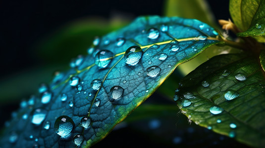 下雨天树叶上的水滴背景图片