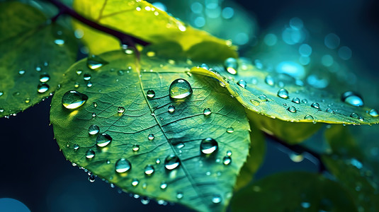 下雨天树叶上的水滴背景图片
