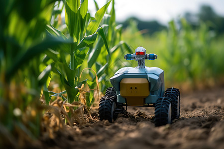 农业自动化自动化机器人在玉米地里工作插画