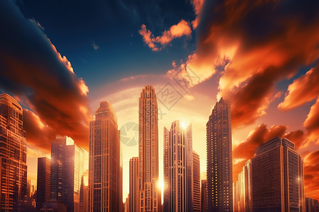 高耸的云城市高耸的摩天大楼商务办公大楼插画