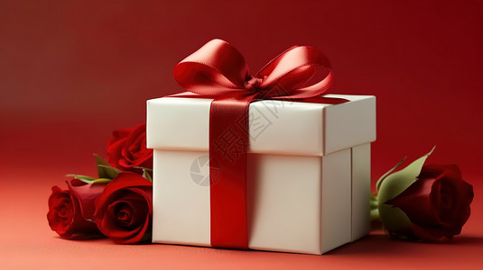 白色礼盒红玫瑰花束图片