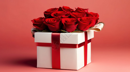白色礼盒红玫瑰花束背景图片