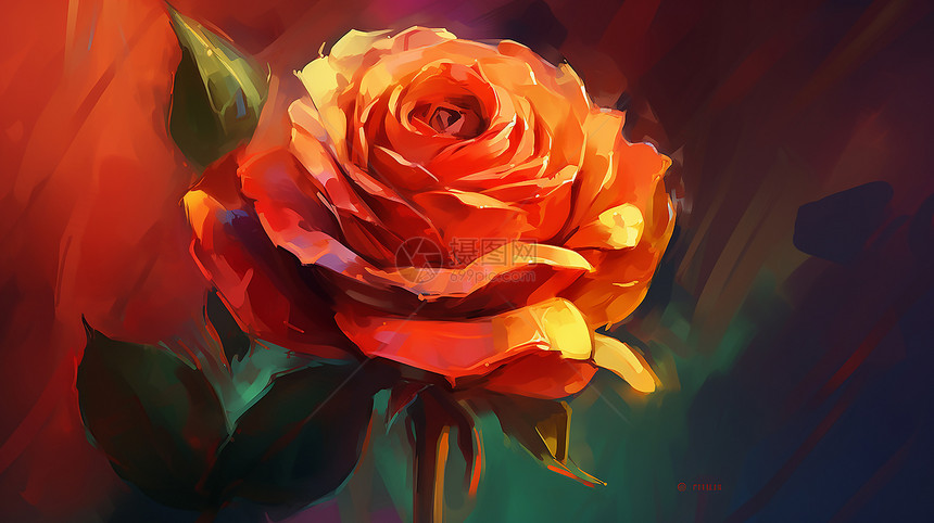 绽放鲜艳的玫瑰花绘画图片