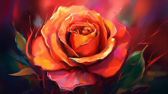 鲜艳绽放的玫瑰花绘画背景图片